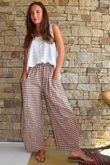 Nonni Gingham Relaxed Barrel Pant Chestnut